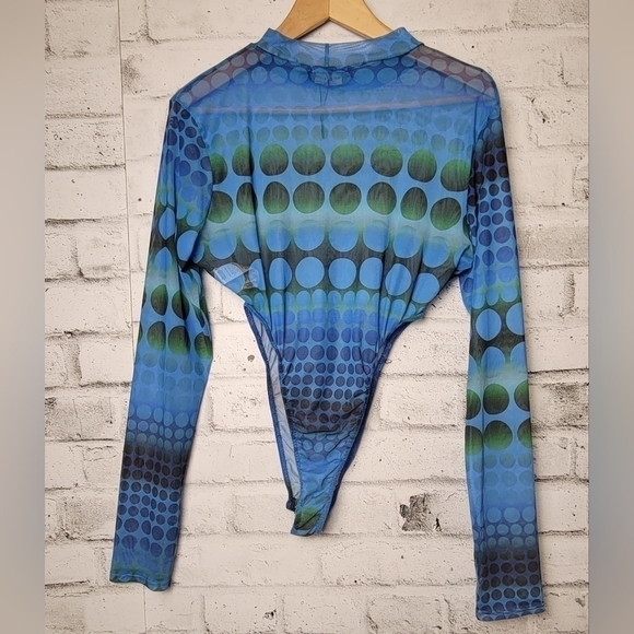 PrettyLittleThing Blue Mesh Cut-Out Bodysuit Size 12 | Y2K Sexy Statement - Picture 3 of 8